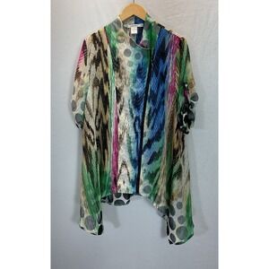 Feratelli Wearable Art Chiffon‎ Animal Polka Dot Paint Print Zip Front Jacket L